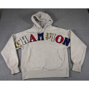 VTG Champion Reverse Weave Hoodie Sweatshirt Mens Small Gray Spell Out Logo